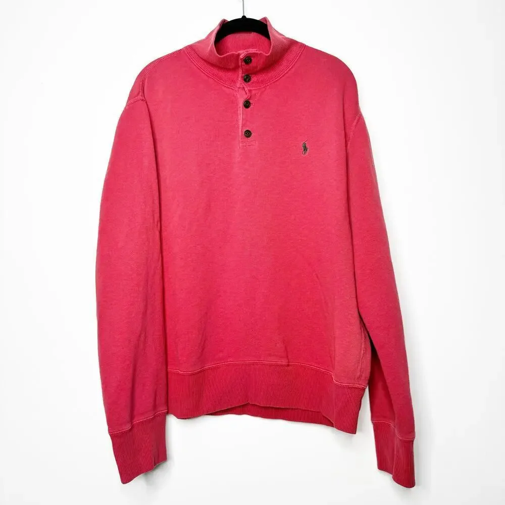 Polo Ralph Lauren Fleece Lined Mock Neck Henley Sweatshirt Red Men’s Large